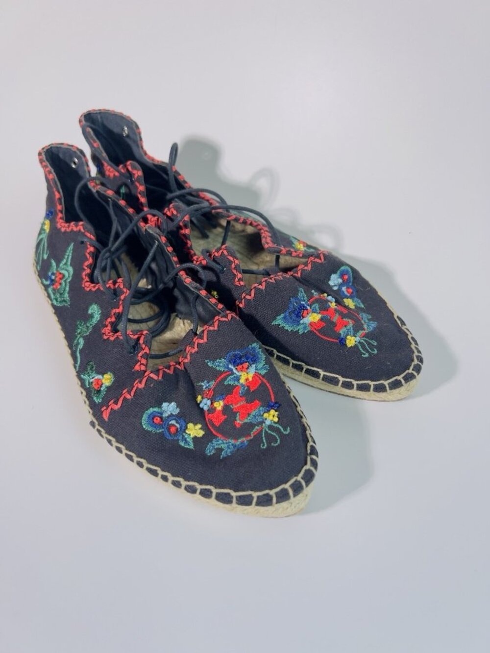 Tory Burch Fleming Embroidered Lace-Up Espadrilles Canvas Floral Size 8 - Picture 7 of 11